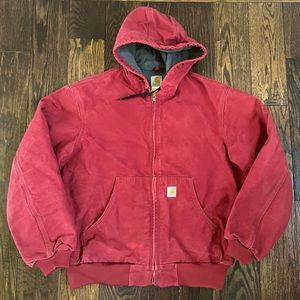 Carhartt Mens Active Jacket Fleece Lined Clay Red Large Hooded Canvas - J158